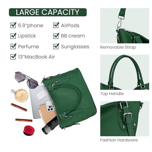 HESHE Genuine Leather Purses and Handbags for Women Tote Shoulder Bag Satchel Purse Top Handle Bags Hobo Crossbody Purse - color: Green, size: Large