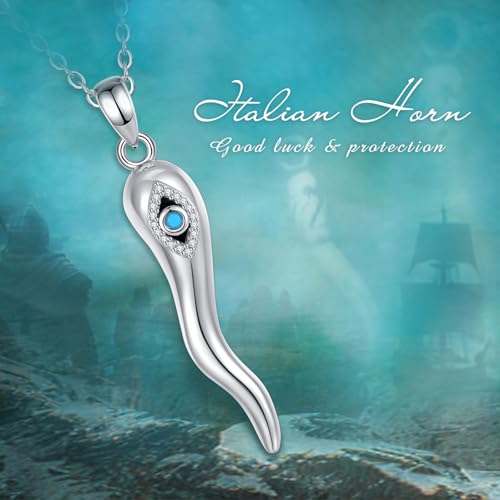 INFUSEU Italian Horn Necklace with Evil Eye for Women Protection Good Luck Gifts - color: Silver, style: Style B