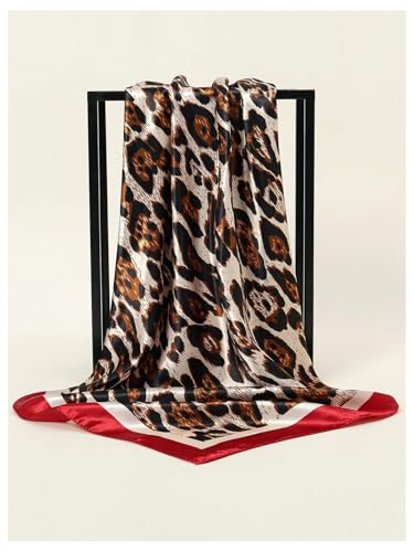 RoseSeek Women's Cheetah Print Silk Head Scarf Leopard Satin Rave Hair Scarf Headband Square Scarves - color: Dark Red