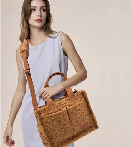 Large Canvas Tote Bag for Women Work Tote Bags with Pockets Laptop Crossbody Purses Everyday Bag Handbags for Travel - color: Plush Brown