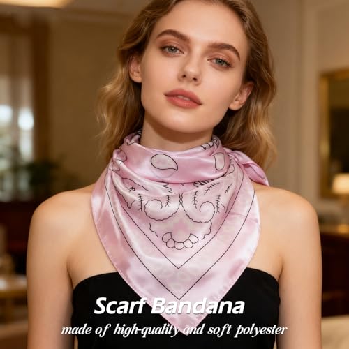 Ciormis 35" Silk Head Scarf for Women, 4 Pcs Satin Hair Scarf Square Silk Bandana Top Neck Scarves Hair Wraps for Sleeping - color: J1-cashew-set3