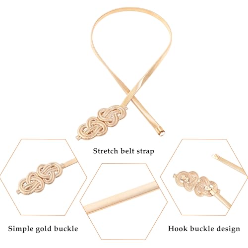 E-Clover Womens Fashion Metal Stretch Waist Skinny Belt Waistband - color: Gold Knot-01