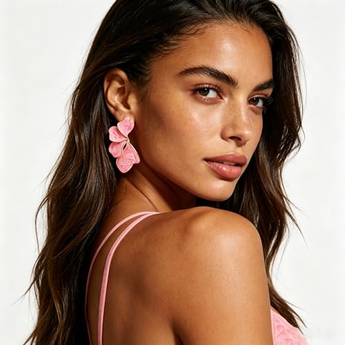 Chunky Earrings Big Statement Earrings for Women Trendy Large Floral Ginkgo Leaf Flower Earring Irregular Long Drop Dangle Earrings Chunky Jewelry - style: 1 - pink