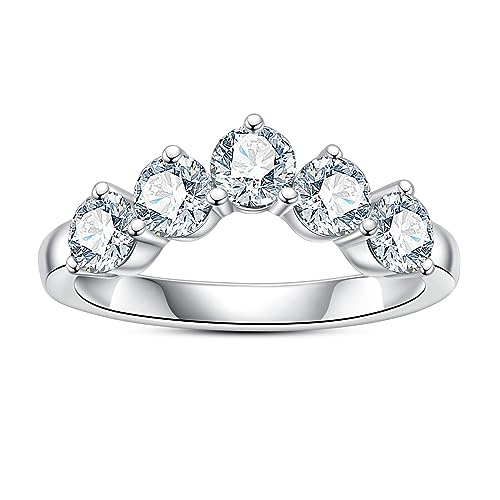 Moissanite Eternity Rings Wedding Bands D Color VVS1 Clarity Round Brilliant Cut 925 Sterling Silver 5/6 Stones Anniversary Band Rings for Women with Certificate - color: Round Cut 1.5CTTW