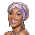 DRESHOW Turban Pre-Tied Twisted Hat Thread African Head Wraps for Black Women Chemo Cancer Cap Braid Hair Cover - color: 1 Pack Tie-dye Gradient: Purple & Pink