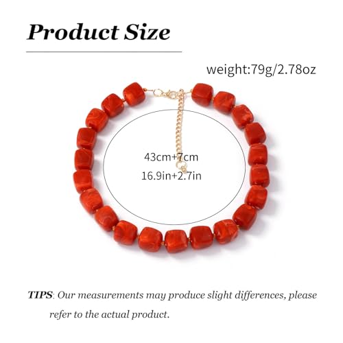 Statement Bead Necklaces for Women Boho Collar Necklace Chunky Red Resin Simple Elegant Bohemian Dress Accessories - color: A1:Orange-red bead necklace