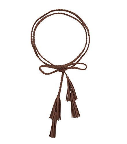TeeYee Women Girls Multi Colors Braided Waist Tie Belt/Rope/Chain with Tassel Fringe Wrap Cloth Belts for Ladies Dress Pants - color: Coffee