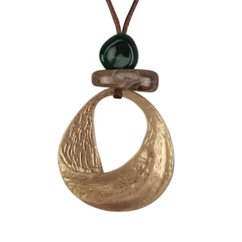 Boho Necklace for Women, Long Chunky Leather Hammered Pendant Adjustable Handmade Jewelry