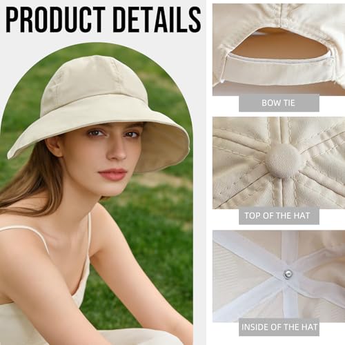Women Wide Brim Sun Hat Adjustable Packable Beach UV Protection Gardening Hats - color: Beige-02
