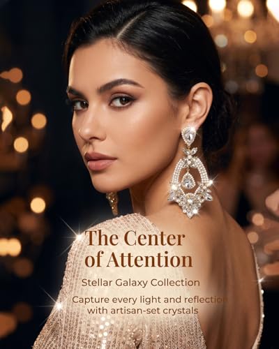 Silver Chandelier Earrings for Women Trendy, Oversized Big Crystal Rhinestone Statement Earrings Dangling Formal Pageant Earings Drag Queen Jewelry - color: Gold1