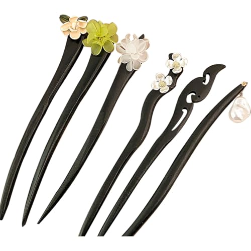 6 Pcs Vintage Wood Hair Sticks Chinese Hair Pins Hair Bun Sticks Flower Updo Holders Hair Chopsticks Hair Accessories for Women Girls