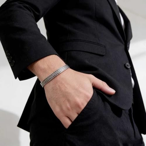 Kim Carrey S925 Sterling Silver Bracelet, Stacked Bracelets Open Bangle Cuff Design, Men's Gift Jewelry for My Man - style: Chinese-character Buddhist scriptures