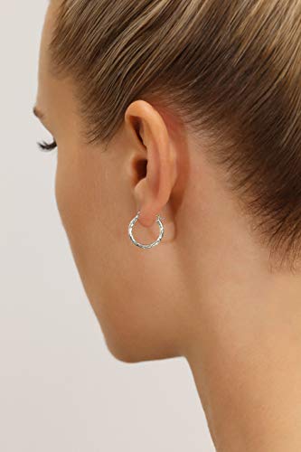 10K White Gold Hand Engraved Full Diamond-cut Round Hoop Earrings, Secure Latch Back Closure - style: 16mm
