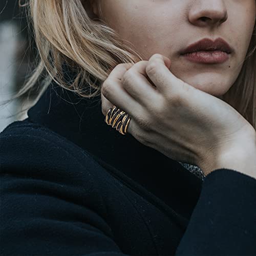 Mytys 2 Tone Intertwined Crossover Statement Ring Fashion Chunky Band Rings for Women Wide Index Finger Rings Costume Jewelry - color: Gold and black