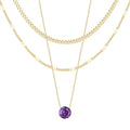 WomenGifts Layered Gold Necklaces for Women, 14K Gold Sterling Silver Plated Dainty Pendant Necklace Set Non Tarnish, Chunky Stackable Cuban Chain Choker, Trendy Birthstone Vacation Jewelry Gift - color: Gold, style: Cubic Zirconia-Created Amethyst-Feb