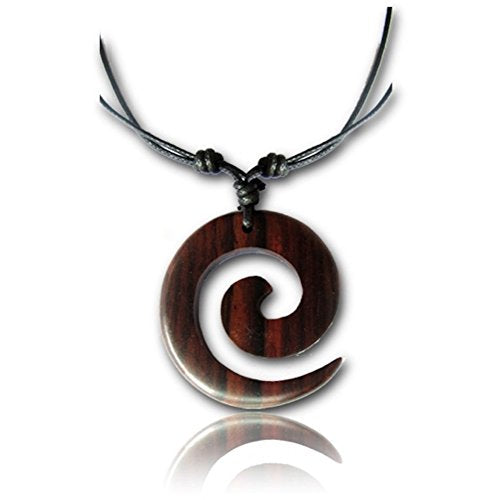 Earth Accessories Organic Wood Adjustable Spiral Necklace for Women - Boho Necklace or Tribal Pendant Necklaces for African, Hawaiian, Maui, Egyptian, or Indian Looks - color: Spiral