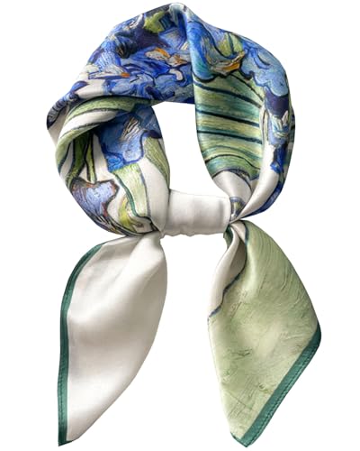 Saiusloa Neck Scarf For Womens Silky Head Scarves Hair Bandanas Square Scarf Fashion Accessories lightweight - color: 22-oil Painting Iris
