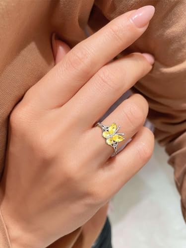 Custom4U Personalized 1-4 Birthstone Rings for Women Promise Rings for Her Sterling Silver Mothers Ring Customized Cubic Zirconia Stones Wedding/Valentine's Day/Mother's Day Jewelry Gift for Mom Wife - color: E11-Nov Butterfly-Silver