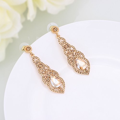 Women's Alloy Teardrop Crystal Chandelier Dangle Earrings - color: C-champagne