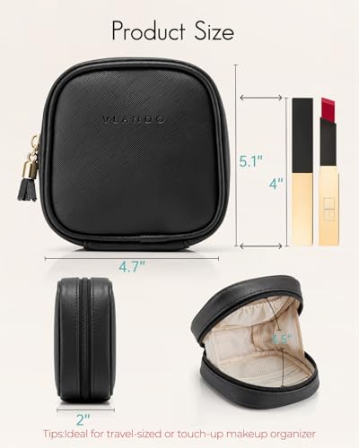 VLANDO Mini Makeup Bag, Small Makeup Bag for Purse with Slip-in Pockets, Portable Travel Toiletry Bag with Zipper, Waterproof Travel Essentials for Women-Black - color: Black
