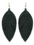 Large Genuine Soft Leather Handmade Fringe Feather Lightweight Tear Drop Dangle Color Earrings for Women Girls Fashion - color: Emerald