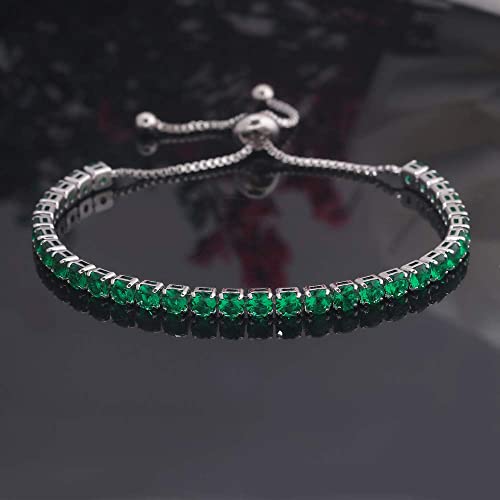 CiNily Adjustable Tennis Bracelets for Women Teen Girls Rainbow Cubic Zirconia Bracelet 14K White Gold Plated Hypoallergenic Slider Bracelet Jewelry Gift - color: Adjustable bracelet-green