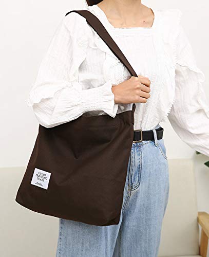 Covelin Women's Retro Large Size Canvas Shoulder Bag Hobo Crossbody Handbag Casual Tote - color: Coffee
