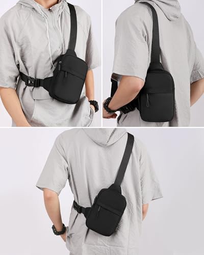 Peicees Small Anti-theft Sling Bag for Men Women Waterproof Mini Crossbody Backpack Chest Bag Travel Passport Phone Holder, Black - color: Black