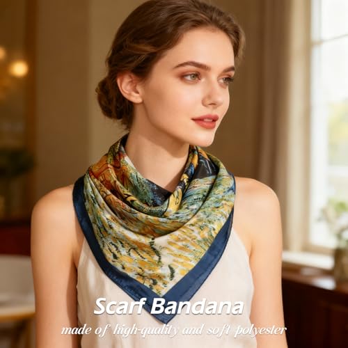 Ciormis 35" Silk Head Scarf for Women, 4 Pcs Satin Hair Scarf Square Silk Bandana Top Neck Scarves Hair Wraps for Sleeping - color: C1-art-set2