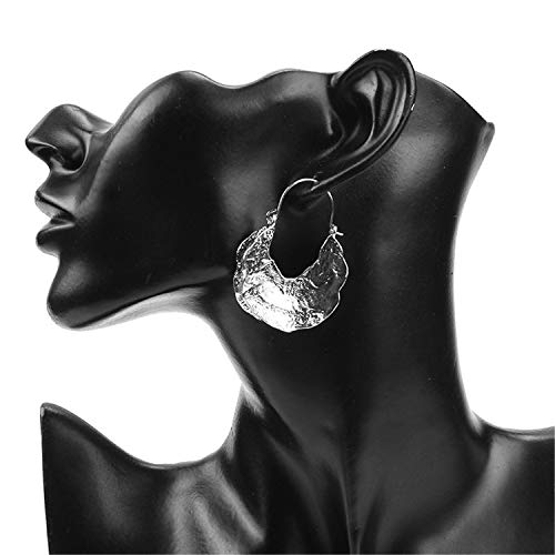 Simple Large Vintage Gold Circle Hoop Earrings Boho Irregular Hollow Shield Shape Dangle Drop Earrings for Women Statement Jewelry Gifts - color: Silver