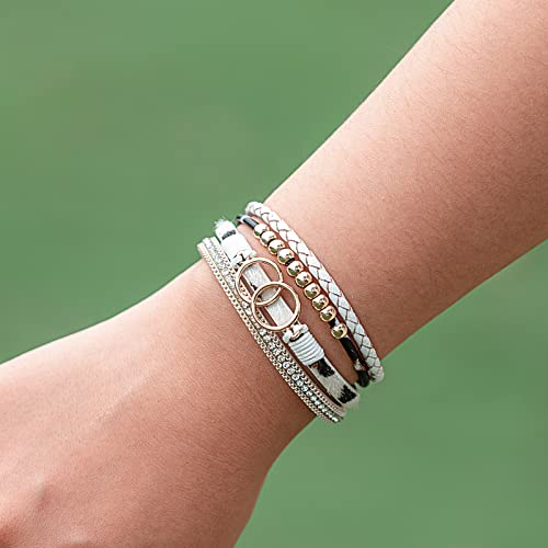 FANCY SHINY Boho Leather Wrap Bracelet Stackable Infinity Chunky Cuff Bracelets Western Hippie Outfits Jewelry Valentine Gifts for Women - color: White Leopard