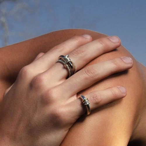Gold Stackable Rings for Women Non Tarnish, 18k Gold Plated Cubic Zirconia Rings, Silver Gold Multi Ring Mixed Metals Stack Rings Set - color: 2 stones rings, size: 7