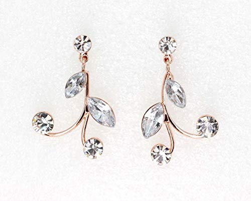 Faship Gorgeous Rhinestone Crystal Floral Necklace Earrings Set - color: Clear/Rose-gold-plated