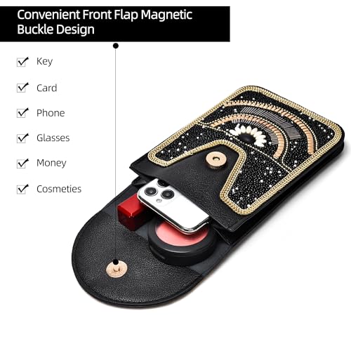 Small Crossbody Bags for Women Designer Cell Phone Bag Boho Shoulder Wallet Purse - color: Black-white