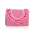 Crossbody Bags for Women, Straw Clutch Purses, Bohemian Handmade Woven Envelope Package, Tassel Handbags for Women | Bohemian - color: Light Pink