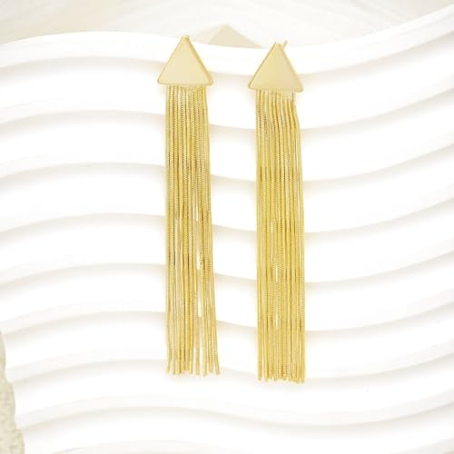 Gold Earrings for Women Trendy, Simple Dainty 14K Gold Plated Paperclip Square Chain Link Dangle Hoops Earrings Pin Stud Huggie Earrings Lightweight Hypoallergenic Minimalist Aesthetic Gold Jewelry for Christmas Gifts - color: tassel earrings-G