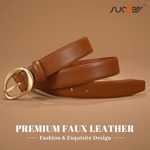 SUOSDEY Women Leather Belt for Jeans Pants, Fashion Dress Waist Belt with Gold Buckle - color: A-brown, size: L：Fit waist 37''-41''