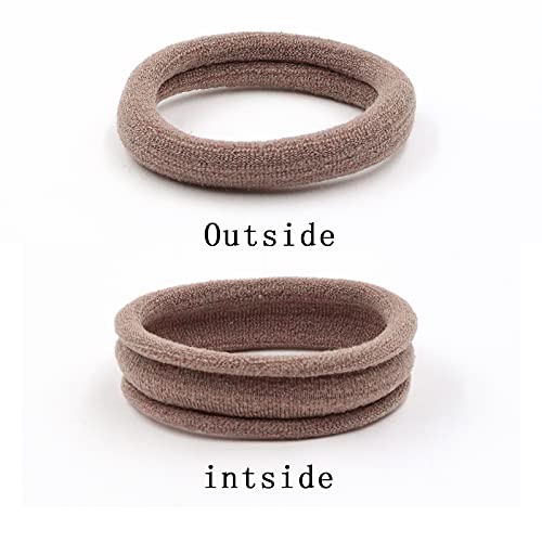 HOYOLS Large Fabric Hair Ties Soft & Gentle Bands Ponytail Holder for Thick Heavy Curly Hair, No Slip No Damage Seamless Scrunchies Headbands 100 Pcs (Caramel) - color: Caramel