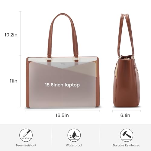 LOVEVOOK Laptop Tote Bag for Women, Office Work Bag Briefcase fit for 15.6 inch Laptop, Large Capacity Teacher Computer Bag Handbag Brown/Apricot/Beige - color: Brown/Apricot/Beige 15.6 Inch, size: 15.6 inch