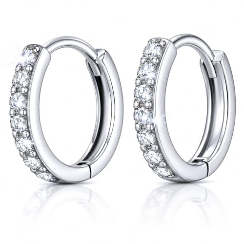 925 Sterling Silver Huggie Hoop Earrings for Women Men, Hypoallergenic Small Sleeper Hoop Earrings for Sensitive Ears, Lightweight Tiny Cartilage Helix Tragus Hoops 6mm 8mm 10mm - size: silver white Cubic Zirconia 8mm