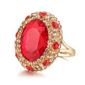 HZMAN Crystal Ring for Women Retro Antique Rhinestone Ring Cubic Zirconia Gold Plated Turkish Ring Jewelry Gift - color: Red-Oval
