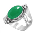 Handmade 925 Sterling Silver Plated Ring Natural Gemstone Carnelian, Rose Quartz, Tiger Eye, Crystal Oval Boho Jewelry For Women - color: Green Onyx