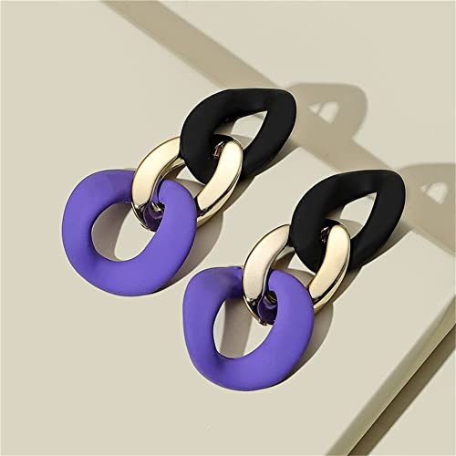 Charm Elegant Hollow Color Chain Acrylic Geometric Temperament Dangle Drop Earrings Bohemian Minimalist Hypoallergenic Jewelry Gift - color: Black Purple earrings