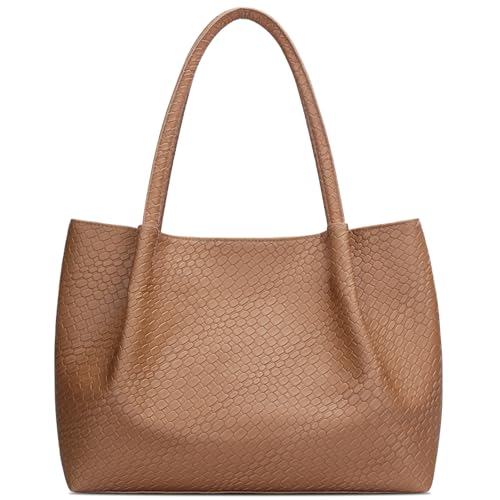 KKXIU Tote Bag for Women Vegan Leather Shoulder Purse Large Capacity Travel Bag - color: Brown02