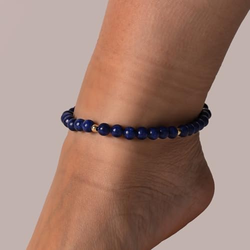 Softones 6mm Natural Stone Anklet for Women Gemstone Ankle Bracelets for Women Healing Energy Crystal Anklets Adjustable(8.5-10 Inches) - color: Lapis Lazuli