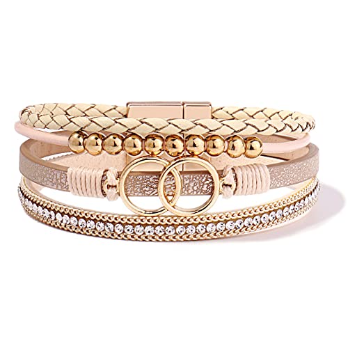 FANCY SHINY Boho Leather Wrap Bracelet Stackable Infinity Chunky Cuff Bracelets Western Hippie Outfits Jewelry Valentine Gifts for Women - color: Gold