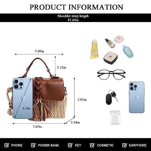 Straw Crossbody Bags for Women Summer Straw Clutch Bag Woven Beach Purse Vacation Handbags | Straw - color: D Brown