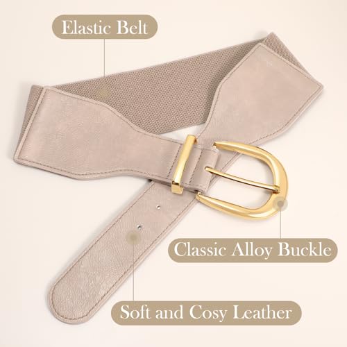 XZQTIVE Women Wide Elastic Waist Belt for Dresses Fashion Cinch Belts Stretchy Waistband with Gold Buckle - color: Beige, size: Fit Waist Size 34"-37"