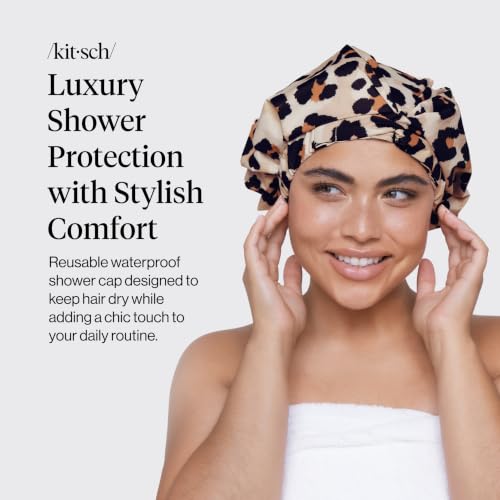 Kitsch Luxury Shower Caps for Women Reusable Waterproof - Large Shower Cap for Women, Non-slip, Quick-dry Hair Cap for Long and Short Hair, Comfortable and Stylish Design - Leopard - color: Leopard