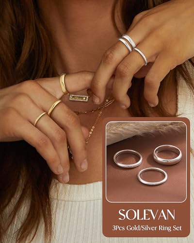 Silver Gold Rings for Women Non Tarnish 14K Gold Plated Stackable Rings for Women Stacking Thumb Pinky Eternity Cubic Zirconia Engagement Wedding Band Ring Set Woman Jewelry 1.5mm 2.5mm 5mm - color: B-Silver Stackable Rings